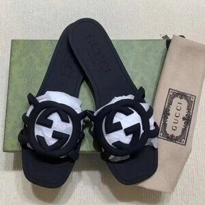 Gucci Black Interlocking G Slide Sandals
